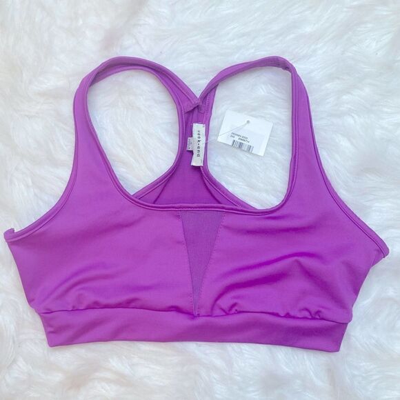 Week-end Mesh Insert Purple Unlined Lounge Racerback Sports Bra - Picture 2 of 5